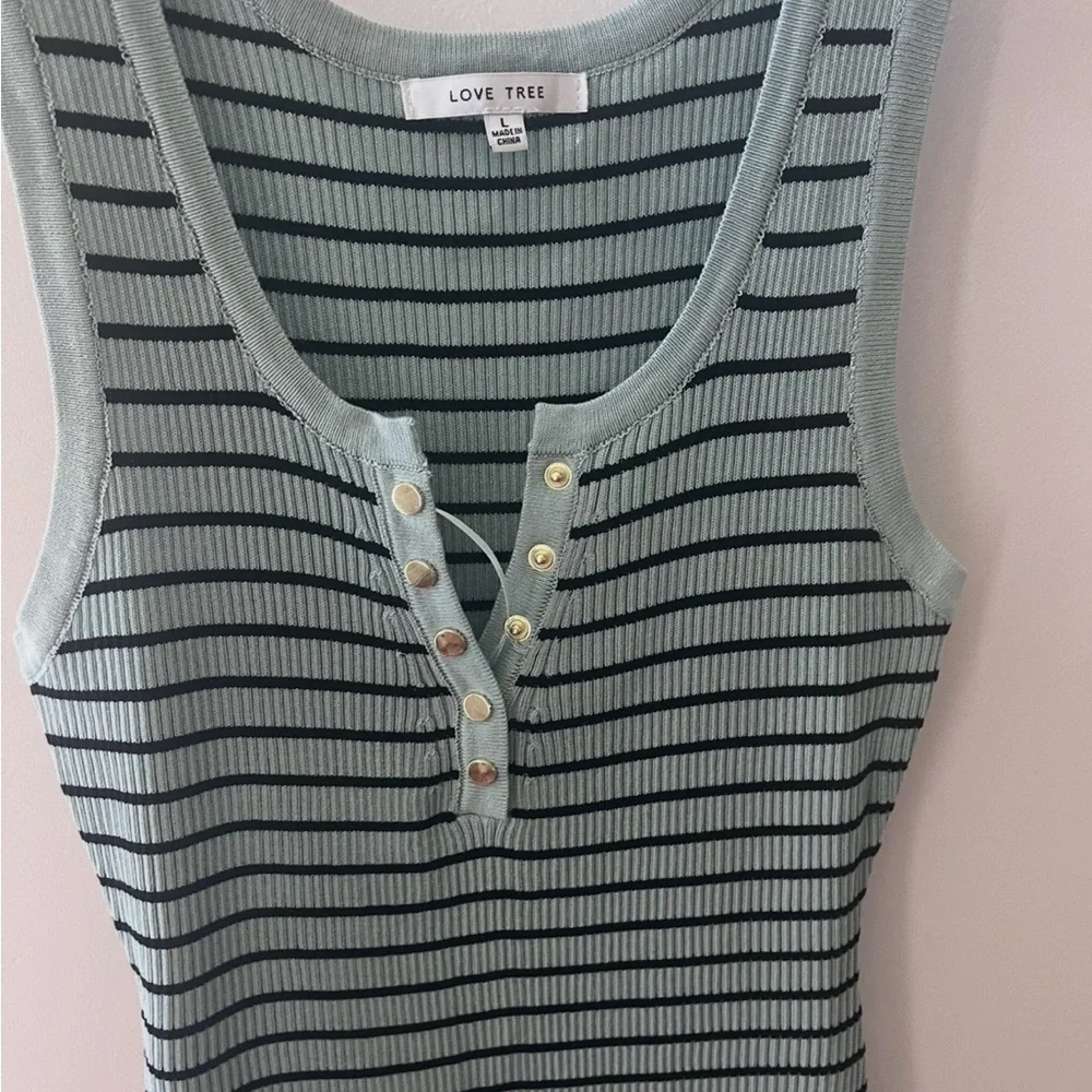 NWOT Love Tree mint stone and black striped ribbed sleeveless dress! Size Large - Picture 5 of 10